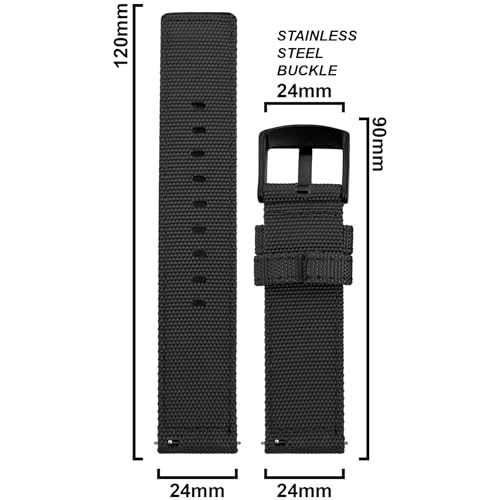 DBLACK ''ENMA'' Nylon Watch Strap, Quick Release Boxy Design Watch Band // For 20mm, 22mm, or 24mm Watch Belt (Choose Your Size & Color) (24mm, Black) - Image 2