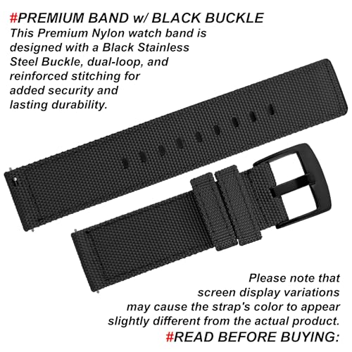DBLACK ''ENMA'' Nylon Watch Strap, Quick Release Boxy Design Watch Band // For 20mm, 22mm, or 24mm Watch Belt (Choose Your Size & Color) (24mm, Black) - Image 4