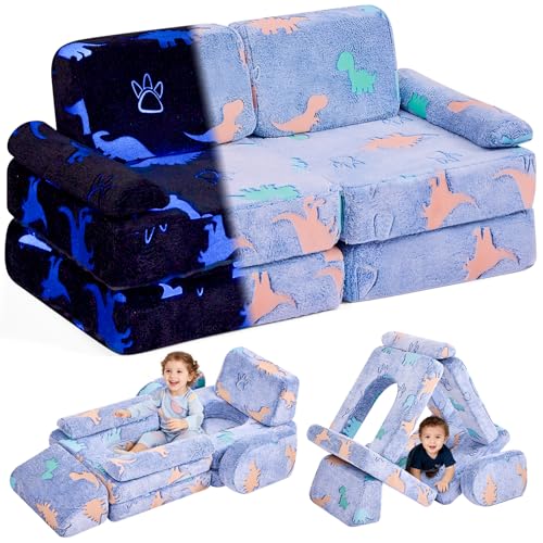 IFNOW Dinosaur Modular Kids Play Couch for Toddlers 13 Convertible Washable Toddler Foam Couch for Active Playroom Indoor Fort Climbing Play GlowintheDark Apartment Friendly CPC Certified - Image 1