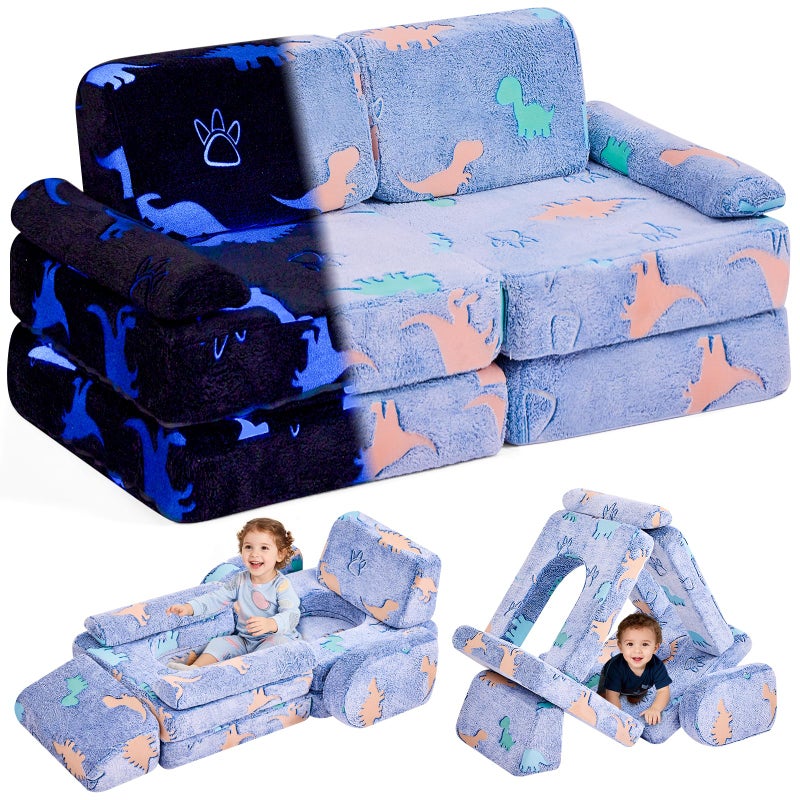IFNOW Dinosaur Modular Kids Play Couch for Toddlers 13 Convertible Washable Toddler Foam Couch for Active Playroom Indoor Fort Climbing Play GlowintheDark Apartment Friendly CPC Certified - Image 2