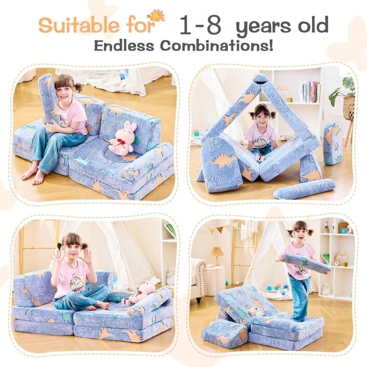 IFNOW Dinosaur Modular Kids Play Couch for Toddlers 13 Convertible Washable Toddler Foam Couch for Active Playroom Indoor Fort Climbing Play GlowintheDark Apartment Friendly CPC Certified - Image 3