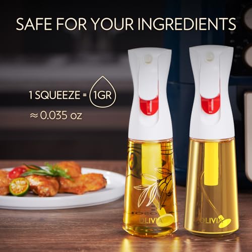 Flairosol رذاذ زيت الزيتون FLAIROSOL OLIVIA للطهي، عبوتان سعة 200 مل من زجاج رذاذ زيت الزيتون، موزع رذاذ طهي مستمر مع تحكم في الكمية للمقلاة الهوائية، السلطة، الشواء، أبيض - Image 5