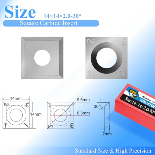 Asieg Tool 14mm Standard Square Straight Tungsten Carbide Replacement Cutter Inserts Knives 14mm x 14 x 2mm for Grizzly T21348 and Woodworking Spiral Helical Planer Head and DIY Wood Lathe Turning Tools 10pcs - Image 2