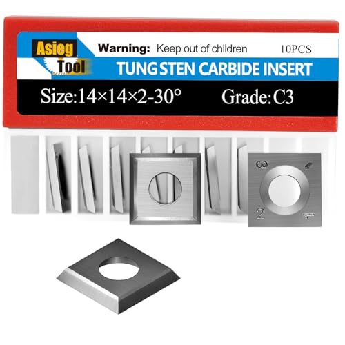 Asieg Tool 14mm Standard Square Straight Tungsten Carbide Replacement Cutter Inserts Knives 14mm x 14 x 2mm for Grizzly T21348 and Woodworking Spiral Helical Planer Head and DIY Wood Lathe Turning Tools 10pcs - Image 1