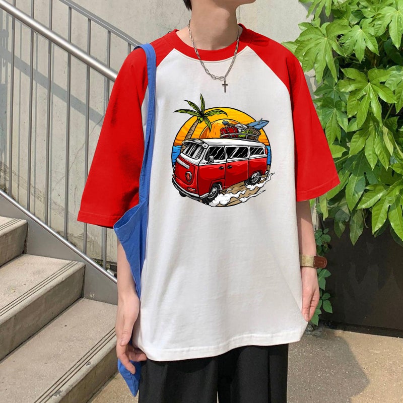 2023 Men'S And Women'S Raglan Short Sleeve Retro Bus Seven-Point Sleeve Raglan Round Neck Short Sleeve T-Shirt - Image 2