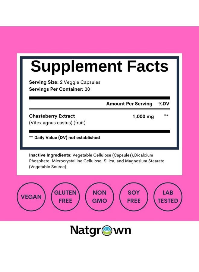 Natgrown Vitex Chasteberry Supplement for Women 1,000 mg - Agnus Castus Chaste Tree Vitex Berry Fruit Extract Capsules - 60 Ct - Image 4