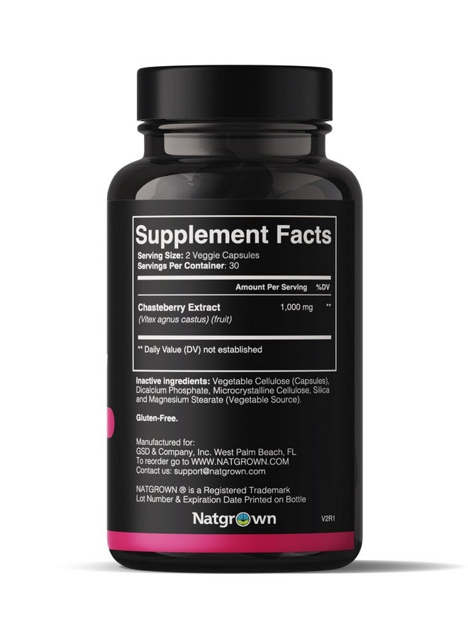Natgrown Vitex Chasteberry Supplement for Women 1,000 mg - Agnus Castus Chaste Tree Vitex Berry Fruit Extract Capsules - 60 Ct - Image 2