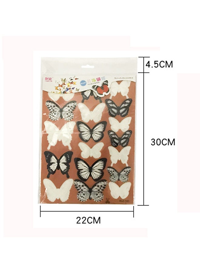 13-Piece Glowing 3D erfly Wall Sticker Set Black/White - Image 2