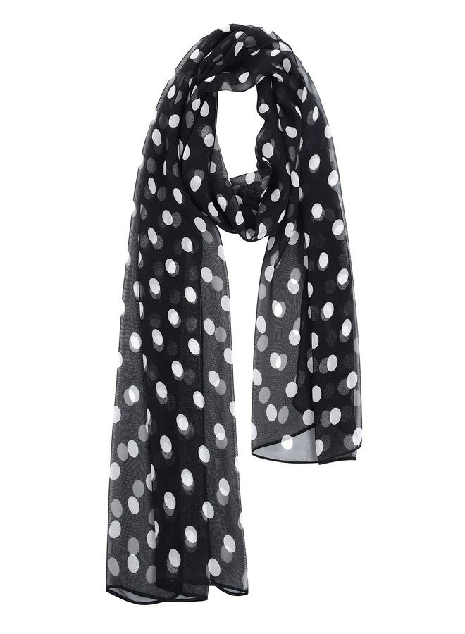 E-Clover 1950s Chiffon Scarf Long Polka Dot Scarfs Vintage 50s Sheer Neck Head Scarves Shawl for Women Black White Mothers Day Gifts - Image 1