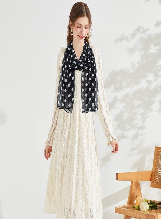 E-Clover 1950s Chiffon Scarf Long Polka Dot Scarfs Vintage 50s Sheer Neck Head Scarves Shawl for Women Black White Mothers Day Gifts - Image 2