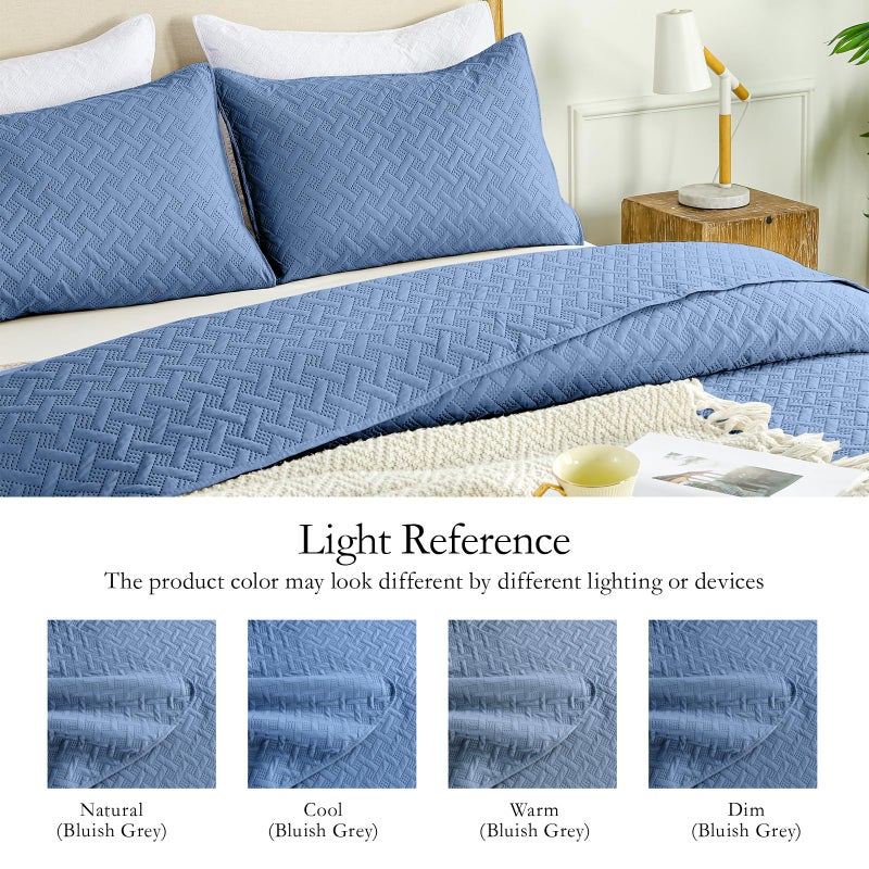 FLYMME Bluish Grey Full/Queen Quilt Bedspreads, Modern Style Geometric Weave Stripe Pattern,3 Pieces Lightweight Bedding Sets, Microfiber Quilted Comforter Coverlet for All Season (1 Quilt, 2 Shams) - Image 4