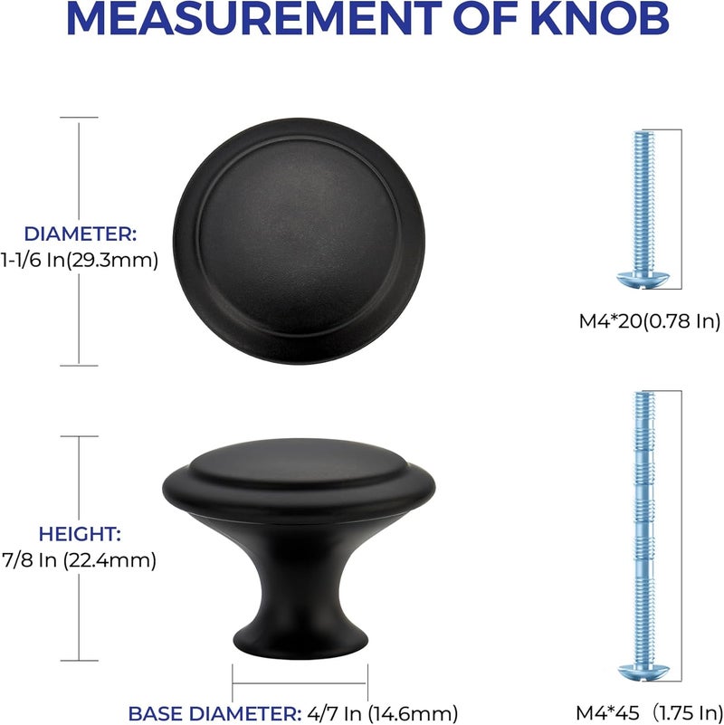 Ravinte 40 Pack Matte Black Kitchen Cabinet Knobs 1-1/4 Inch Round Drawer Pulls Flat Black Stainless Steel Drawer Handles Door Hardware for Dresser Cabinets - Image 3