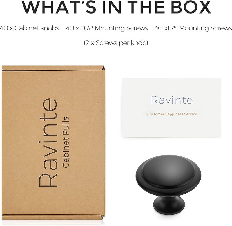Ravinte 40 Pack Matte Black Kitchen Cabinet Knobs 1-1/4 Inch Round Drawer Pulls Flat Black Stainless Steel Drawer Handles Door Hardware for Dresser Cabinets - Image 5