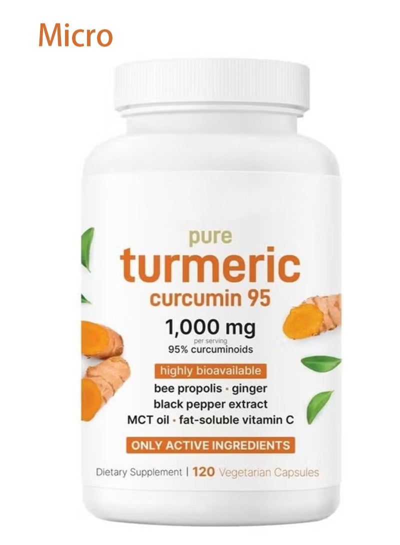 Micro Ingredients Turmeric Curcumin 1,000mg | 95% Curcuminoids with Black Pepper u0026 MCT Oil for Ultimate Absorption, No Filler, No GMO - 120 Vegetarian Capsules - Image 1