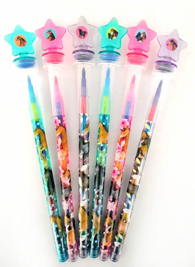 TINYMILLS 24 Pcs Horse Pony 2 in 1 Stackable Stacking Crayon with Extra Stamper Topper, Kids Party Favors, Goodie Bag Stuffers, Classroom Rewards, Prizes - Image 3