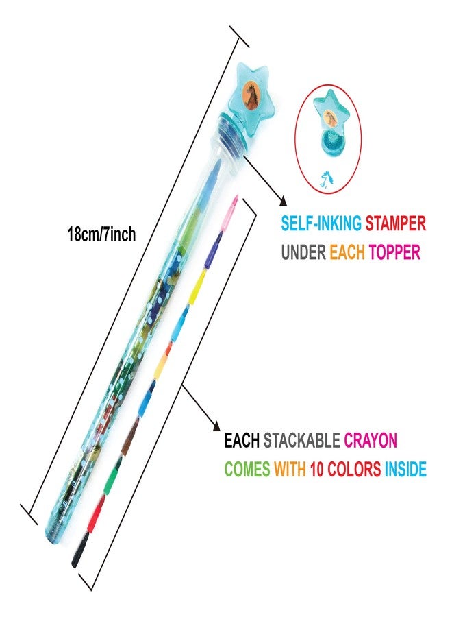 TINYMILLS 24 Pcs Horse Pony 2 in 1 Stackable Stacking Crayon with Extra Stamper Topper, Kids Party Favors, Goodie Bag Stuffers, Classroom Rewards, Prizes - Image 2