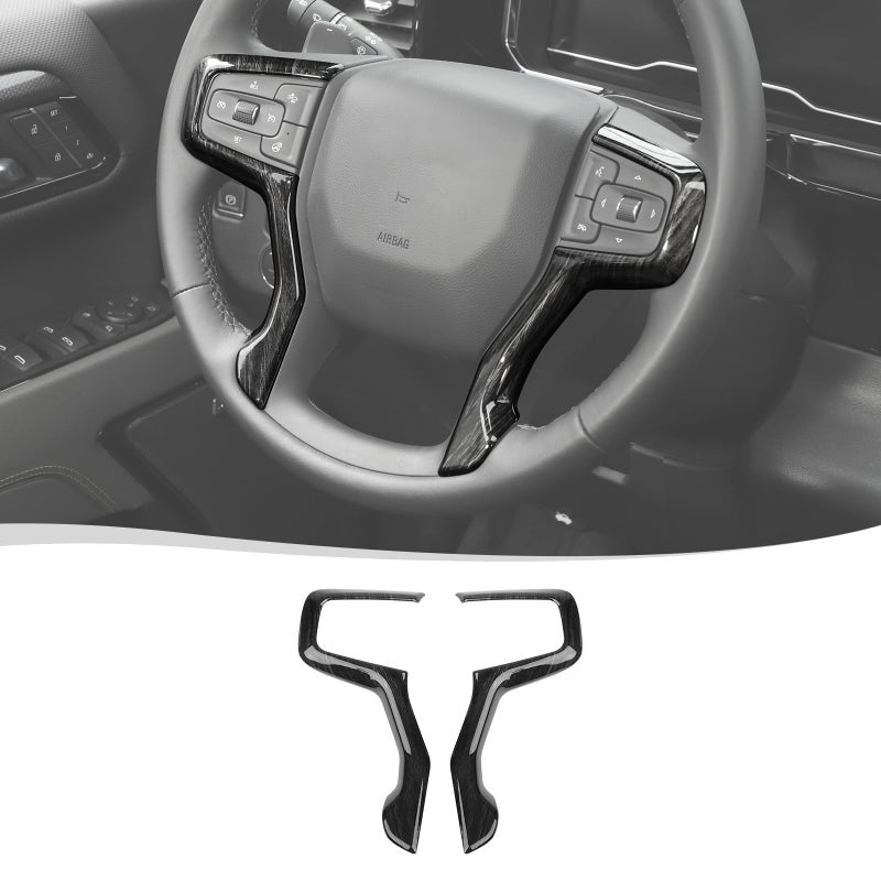 Voodonala for Chevy Silverado Steering Wheel Panel Cover ABS Antidust Carbon Fiber Black Style Steering Wheel Cover Trim Compatible with Chevy Silverado 2019 2PcsSetBlack Wood