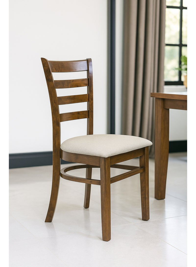 AFT Elegant Wooden Dining Chair Solid Malaysian Oak with Fabric Seat and Ladder-Back Design – Perfect for Rustic or Modern Dining Spaces. Ergonomic Design Slightly curved backrest for improved posture and support. Can be paired with different dining tables for a cohesive look. (Dirty Oak) Arfan - Image 1