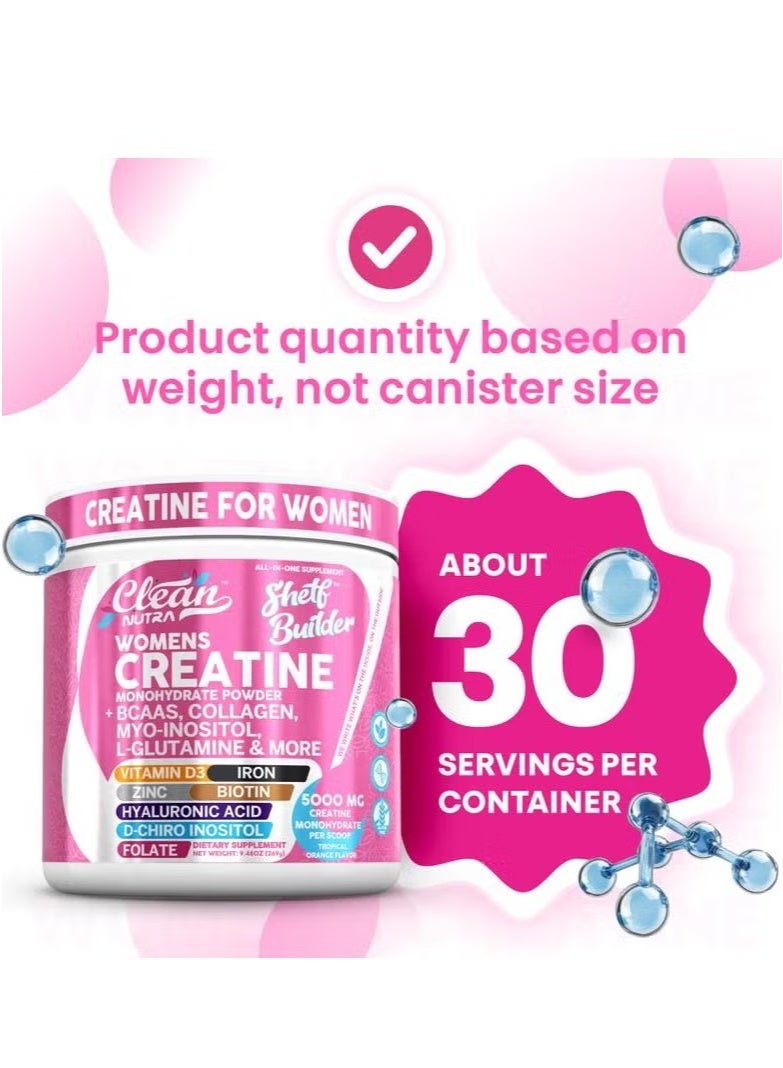 Clean Creatine for Women | Creatine Monohydrate + BCAA Powder Myo-Inositol Collagen Biotin Hyaluronic Acid Folate L Glutamine Vitamin D3 Iron Zinc D-Chiro  - Image 3