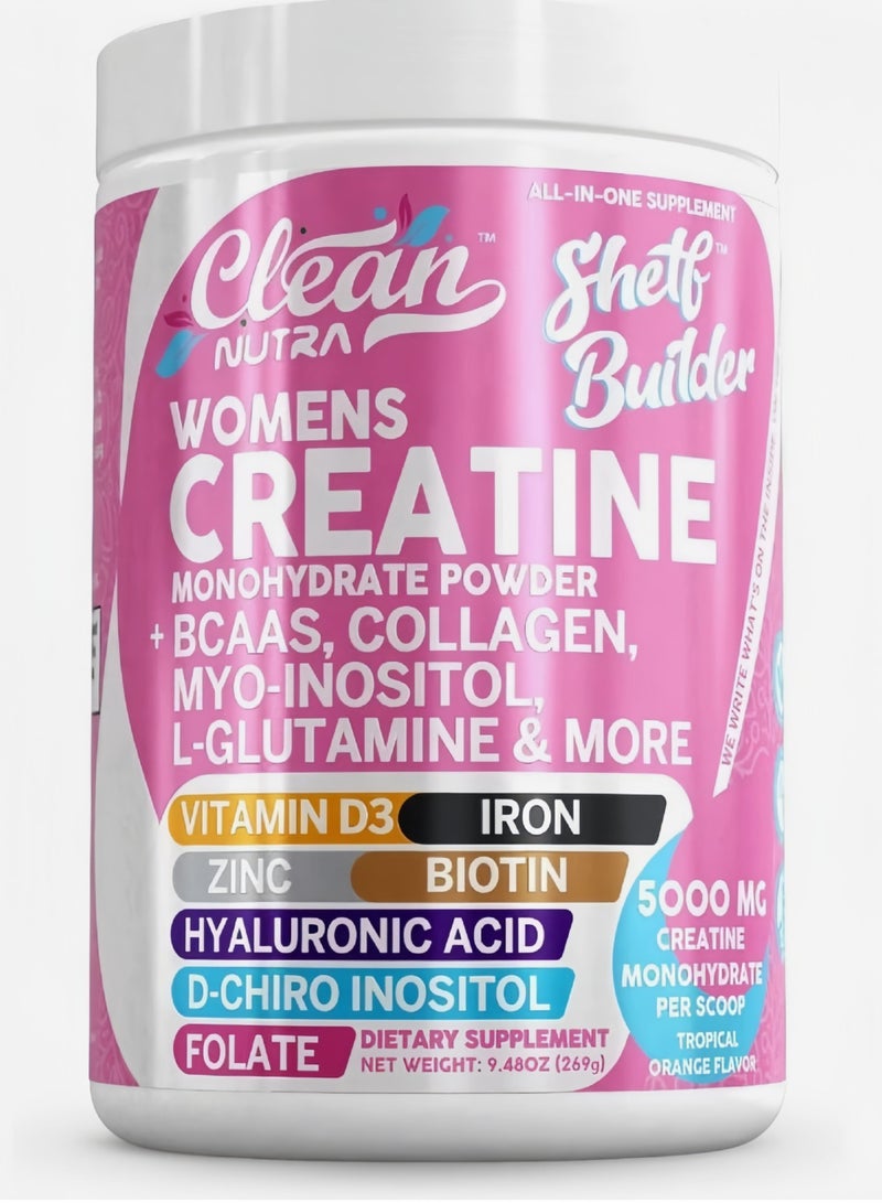 Clean Creatine for Women | Creatine Monohydrate + BCAA Powder Myo-Inositol Collagen Biotin Hyaluronic Acid Folate L Glutamine Vitamin D3 Iron Zinc D-Chiro  - Image 1