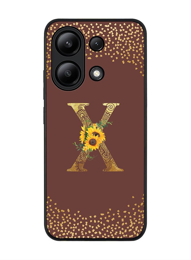 Stylizedd Rugged Black edge case for Xiaomi Redmi Note 13 4G, Cover Custom Monogram Initial Letter Mandala Floral Pattern Alphabet - X  (Brown ) - Image 1
