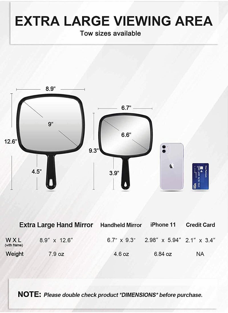 KASTWAVE Hand Mirror, Makeup Mirror, Extra Large Black Handheld with Handle, Barber Hairdressing Handheld with Handle for Salon  - Image 3