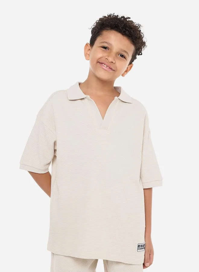 victor and jane Victor And Jane Boys Textured Polo T-Shirt and Patch Detail Shorts Set