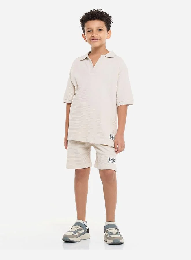 victor and jane Victor And Jane Boys Textured Polo T-Shirt and Patch Detail Shorts Set