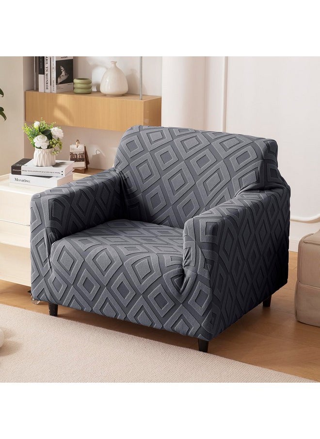 هاوس أوف كويرك غطاء أريكة House of Quirk Universal Single Seater من القماش الجاكار بملمس ماسي 220 جرام لكل متر مربع غطاء ناعم الملمس للأريكة غطاء أريكة مرن قابل للتمدد (فحمي، 90-145 سم)  - Image 1