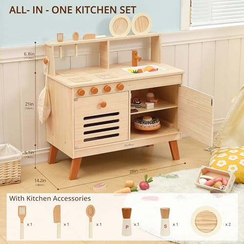 PairPear Play Kitchen for Kids Large Natural Wood Kids Play Kitchen Pretend Accessories with DIY Crafting Bookshelf Montessori Play Food Toys Gift for Toddlers Ages 3 - Image 5