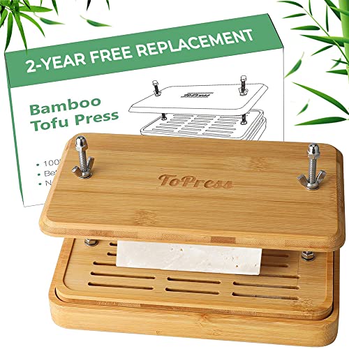 Bamboo Tofu Press Built in Tofu Strainer and Drip Tray with Cheesecloth Easily Remove Water from Tofu Tofu Drainer Fit for Tofu Size 16oz Great Gift for Tofu Lover
