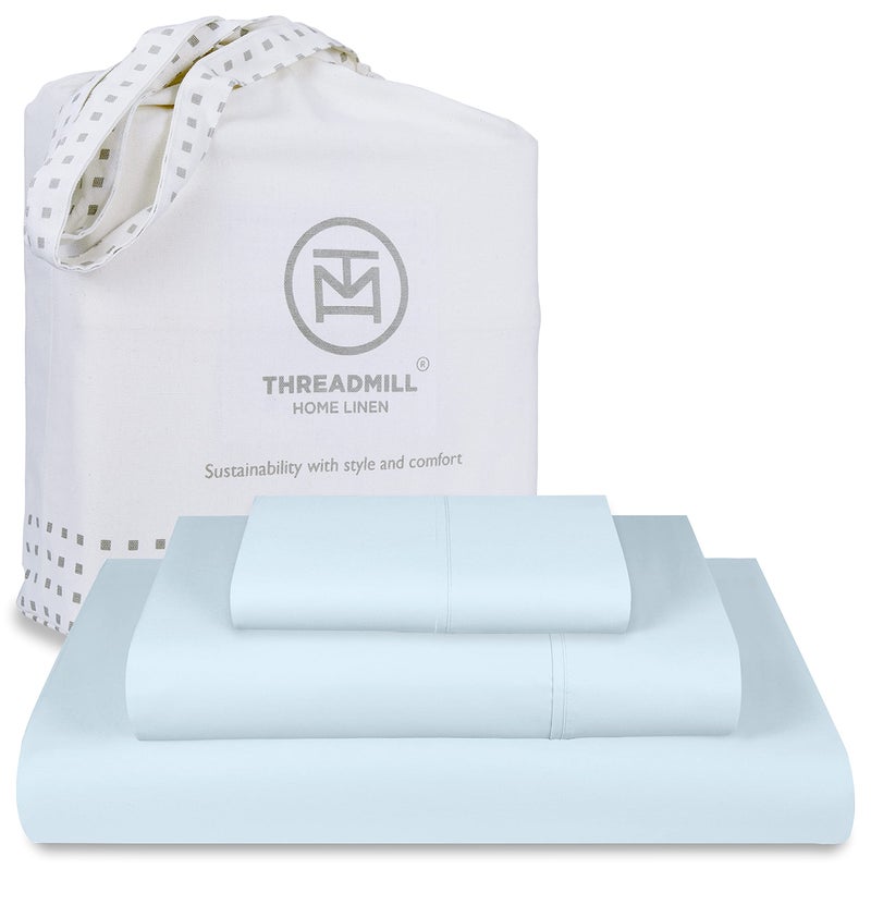 Threadmill ملاءات القطن 100 ٪ من السرير التوأم XL - 600 Throug Count Twin XL Sheets مع 15 جيب عميق - Sateen نسج الفراش 3 قطع مجموعة مع تأثير التبريد الأزرق - Image 1