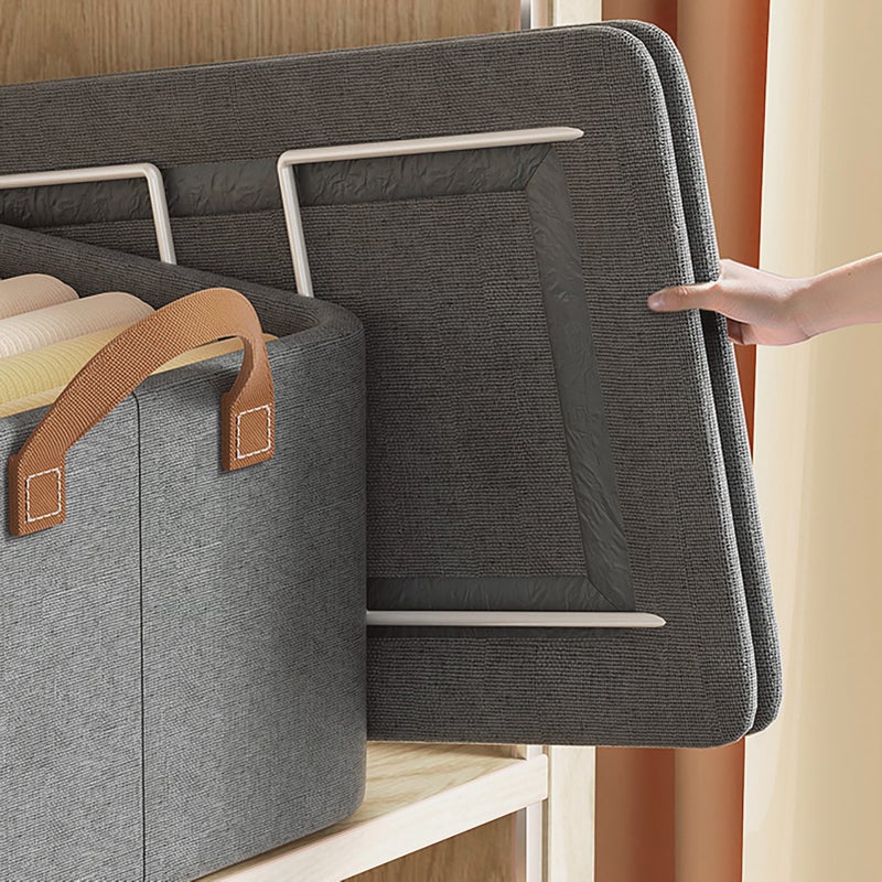 Clothes Organizer Foldable Galvanized Steel Frame Carrying Design Thicken Fabric Cloth Storage Bins for Shelves Closet Utility Room Grey - Image 4