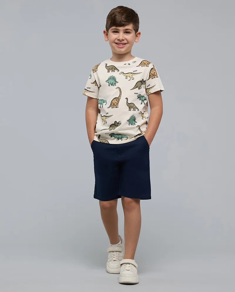 R&B Dino Print T-Shirt with Crew Neck and Short Sleeves