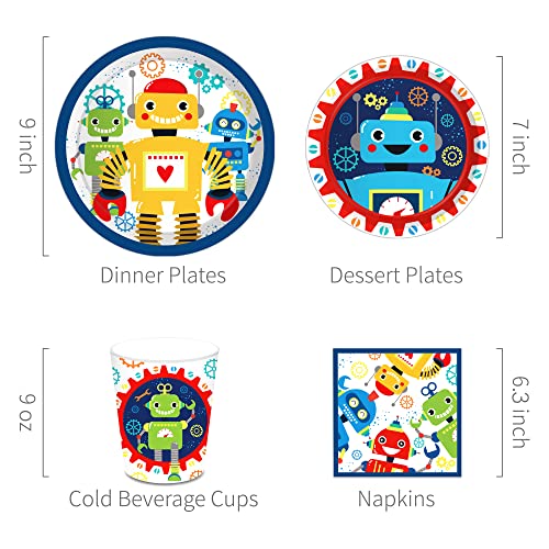 Lide Road 116 Pcs Robot Birthday Party Supplies Kit Robot Plates Napkins Cups Forks Knives Spoons for 16 Guests - Image 5