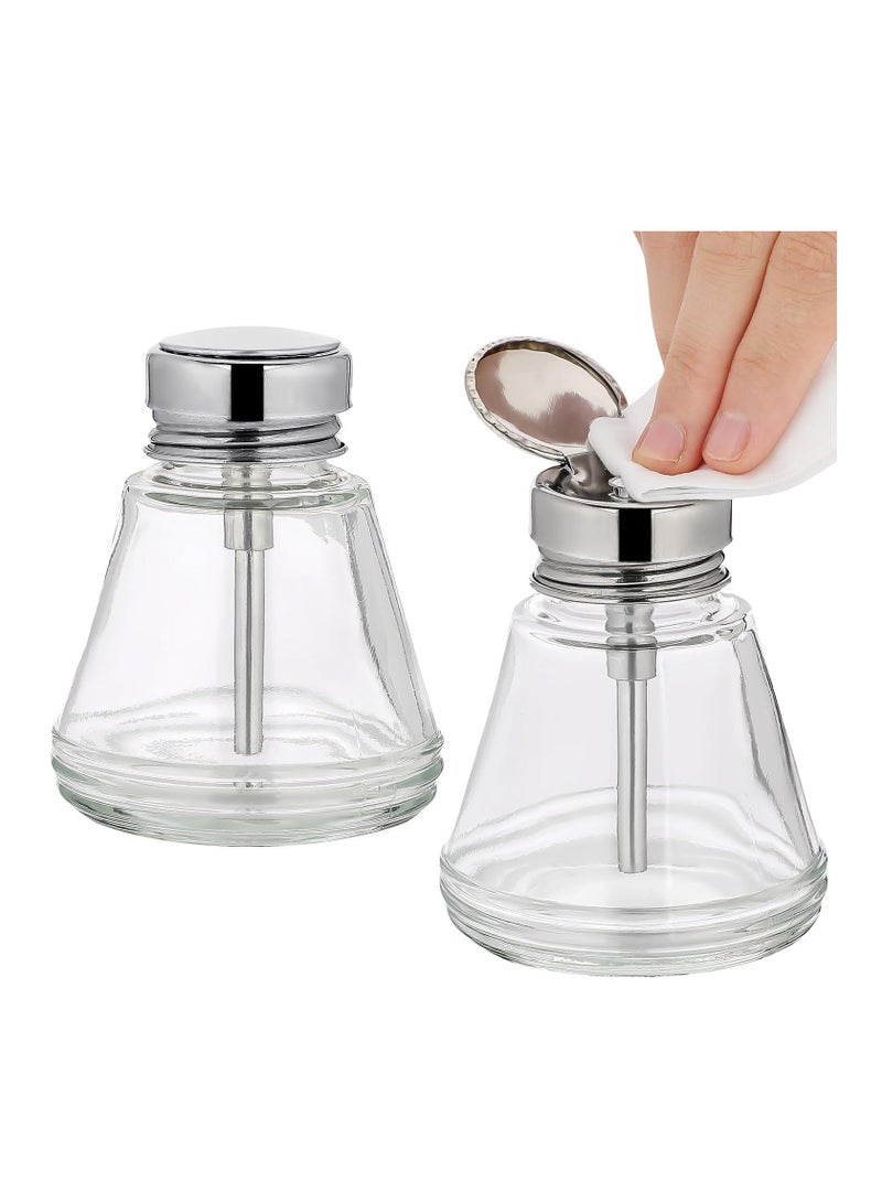 2 Pcs 6 Oz/180 ml Pump Dispenser Bottles - Glass Makeup Remover and Sanitizer Containers with Flip Metal Caps - Image 1