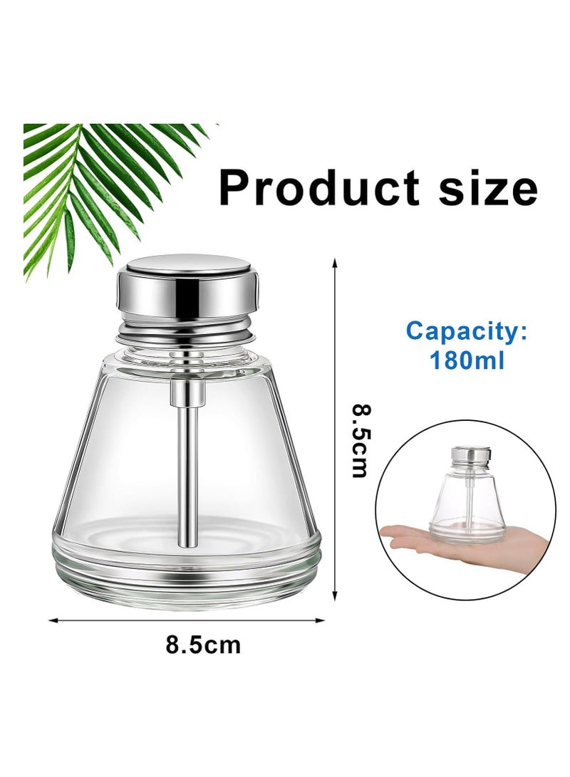 2 Pcs 6 Oz/180 ml Pump Dispenser Bottles - Glass Makeup Remover and Sanitizer Containers with Flip Metal Caps - Image 2