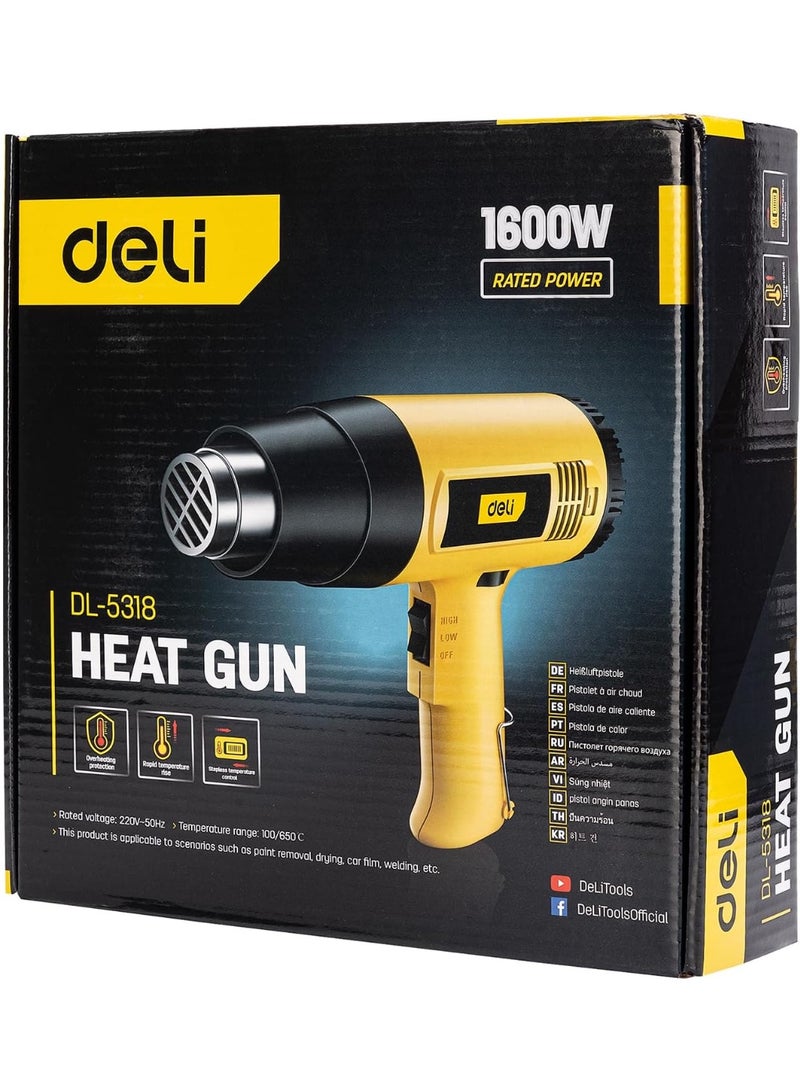 Deli 1600W Heat Gun - Japanese Mabuchi Motor with 2 Temp Settings - Durable ABS Body & Steel Nozzle for Shrink Wrapping - Image 5