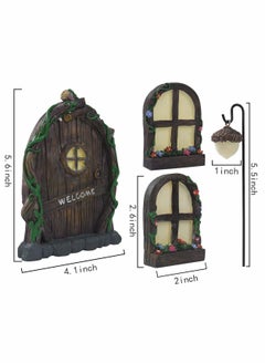 Excefore Fairy Door for Tree Decorations Miniature Fairy Garden Accessories Creative Courtyard Garden Tree Hanging 2 Windows and 1 Door 1 Light  - Image 3