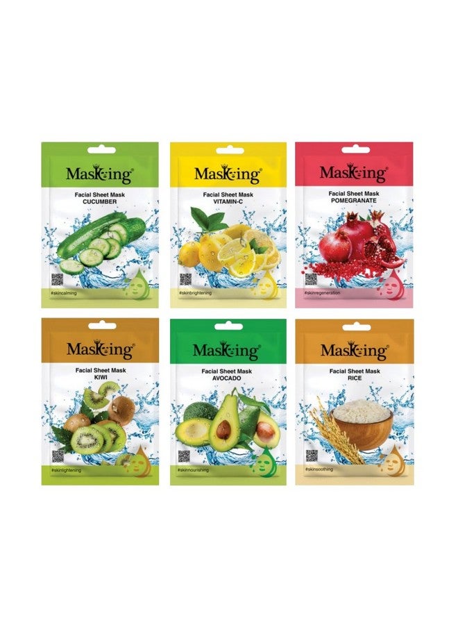 MasKing Beauty Cucumber, Vitamin-C, Pomegranate, Kiwi, Avocado & Rice extract Facial sheet mask for glowing and hydrating, daily Skin care, combo pack of 6 - Image 1
