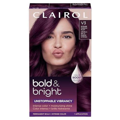 Clairol Bold Bright Permanent Hair Dye V3 Intense Passion Plum Hair Color Intense Vibrancy Moisturizing Shine Includes Color Boost Glaze to Amplify Color Anytime Pack of 1 - Image 1
