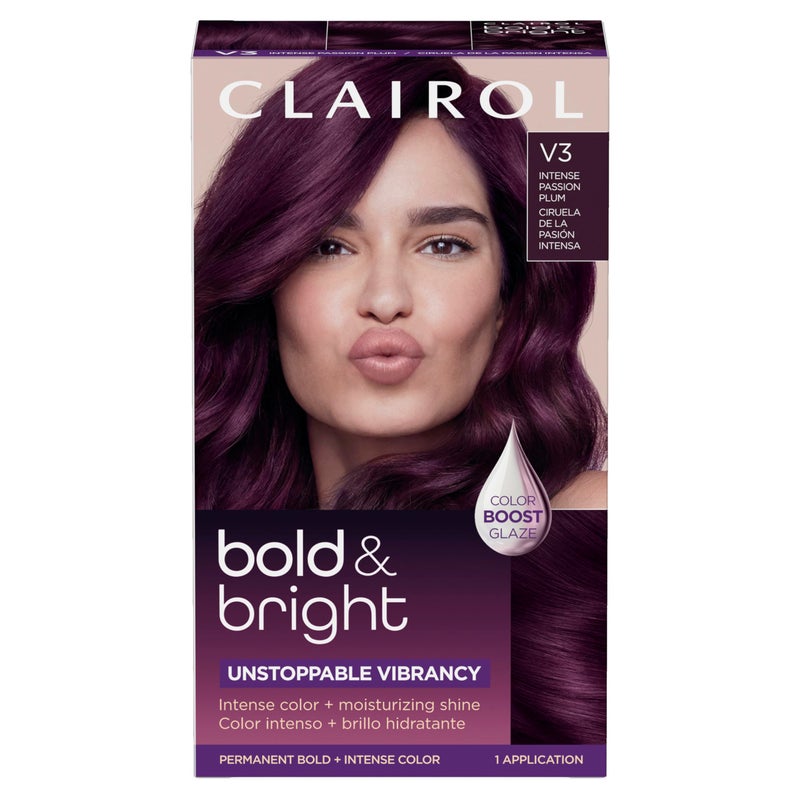 Clairol Bold Bright Permanent Hair Dye V3 Intense Passion Plum Hair Color Intense Vibrancy Moisturizing Shine Includes Color Boost Glaze to Amplify Color Anytime Pack of 1 - Image 3