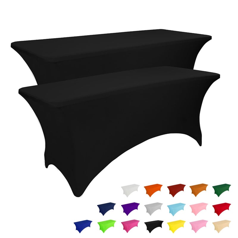 IVAPUPU 2 Pack 8FT Table Cloth for Rectangular Fitted Events Stretch Black Table Covers Washable Table Cover Spandex Tablecloth Table Protector for Party  Wedding  Cocktail  Banquet  Festival - Image 1