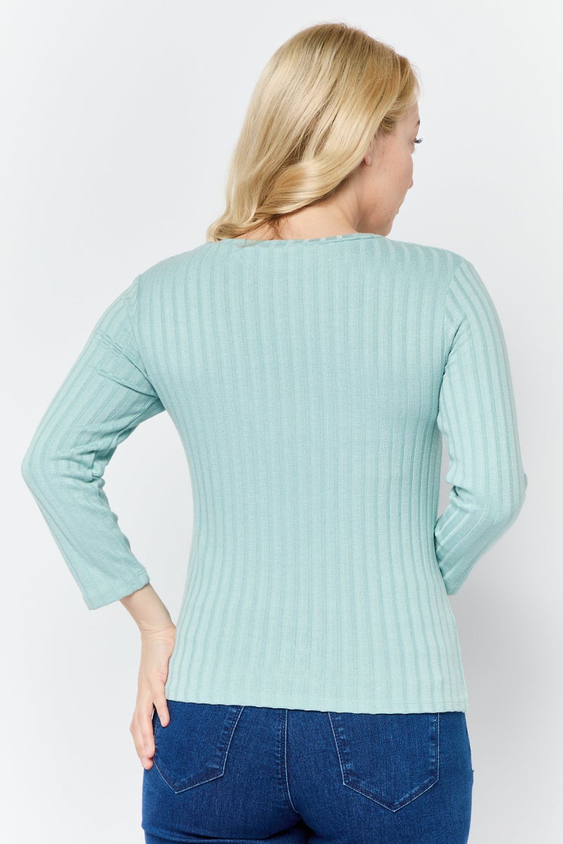 DeFacto Women Crew Neck Ribbed Top, Light Green - Image 3