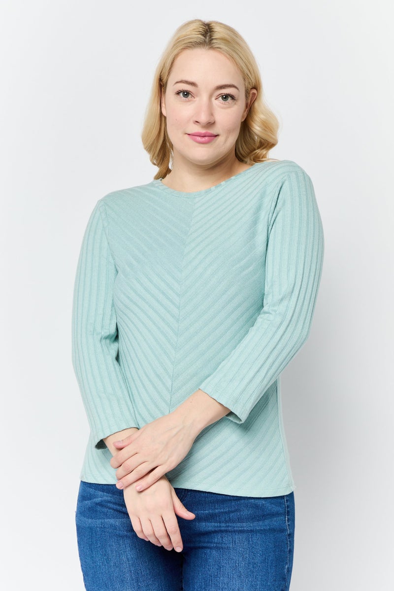 DeFacto Women Crew Neck Ribbed Top, Light Green - Image 1