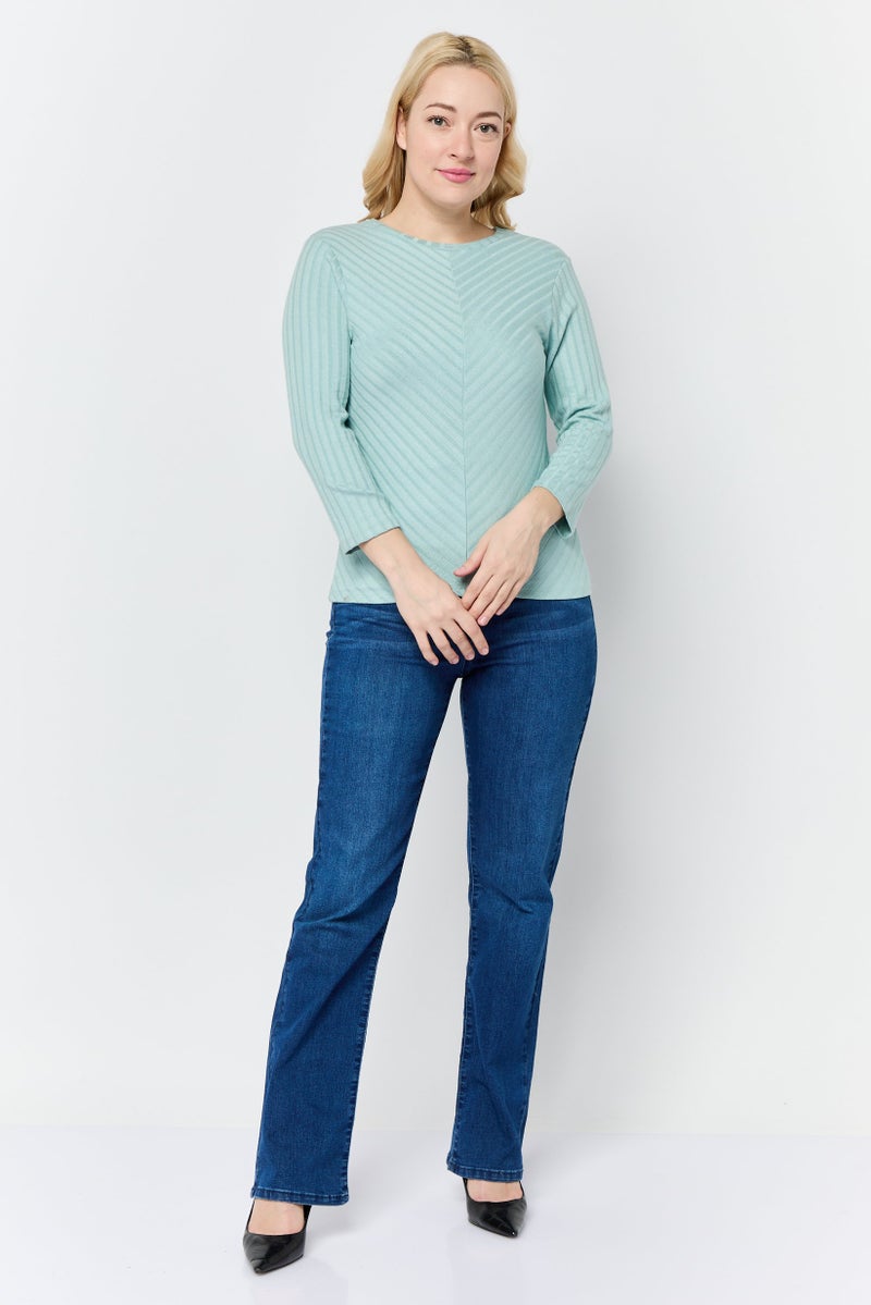 DeFacto Women Crew Neck Ribbed Top, Light Green - Image 4