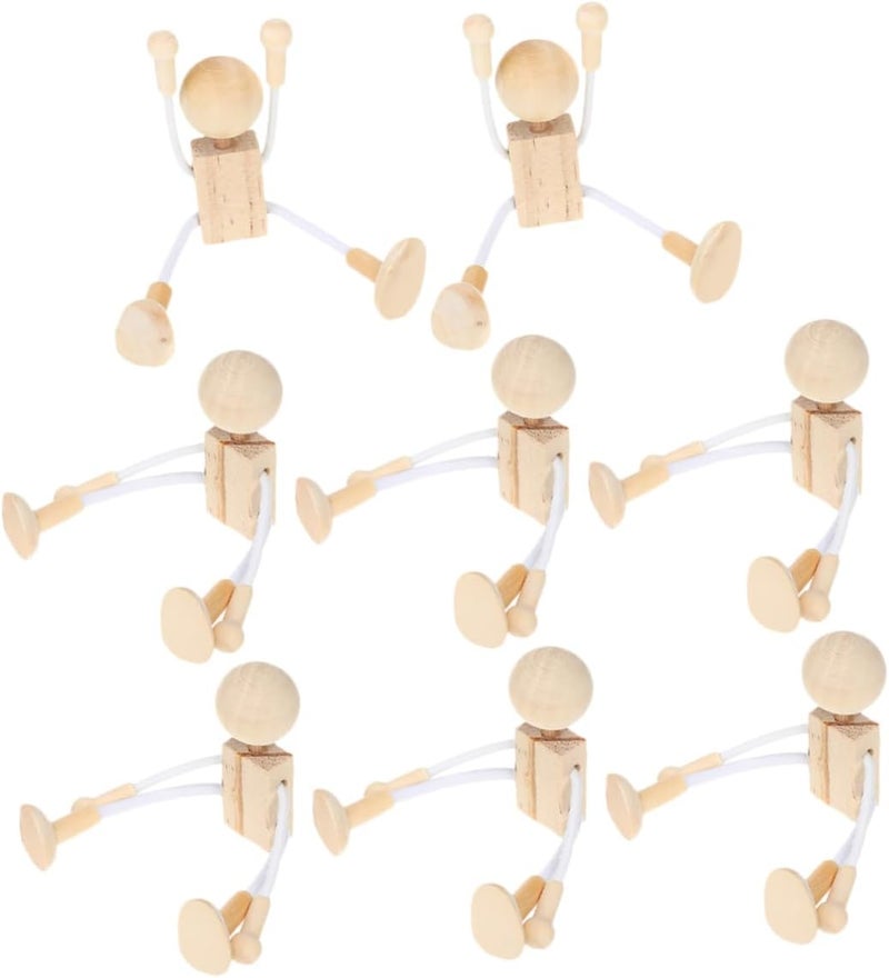 8pcs Unfinished Wooden Peg Dolls Set for Boys and Girls DIY Craft Art Projects Creative Cartoon Design for Party Decorations and Educational Play - Image 1