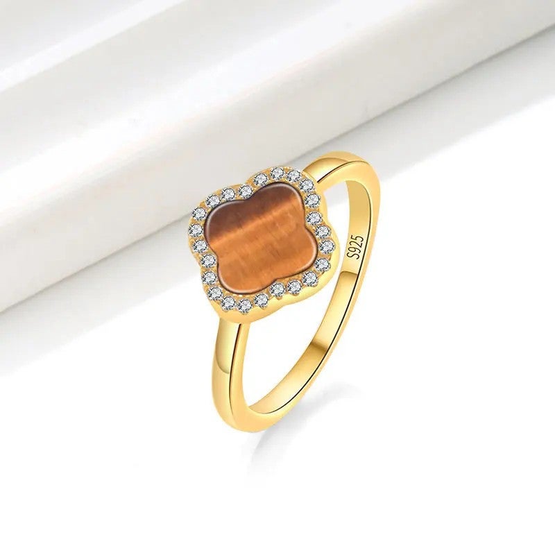 Bluejw Luxury 925 Sterling Silver 18K Gold Plated Four Leaf Clover Ring for Women – Fashion Jewelry with Clover Charm, Fine Statement Ring - Image 1