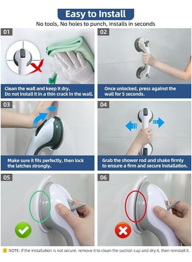 Suction Shower Grab Bar for Bathroom, 12 Inch Safety Support Handle for Bathtub and Wall Areas, No-Drill Removable Stability Rail for Daily Use - Image 3