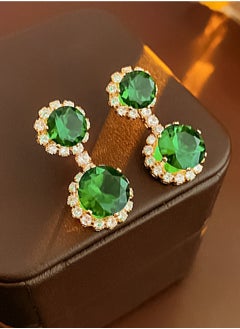 Silver Needle Emerald Zircon Round Earrings Exquisite Small Fragrant Style Earrings Light Luxury Premium Earrings